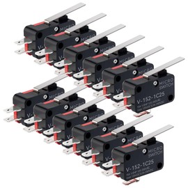 GUUZI Pack of 12 Micro Limit Switches, Straight Hinge Lever Arm Momentary 1 N/O 1 Opener SPDT Snap Switch for Arduino V-152-1C25