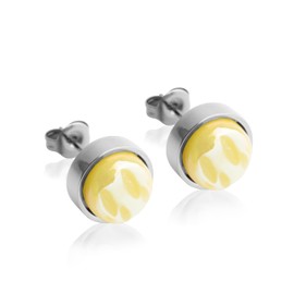 Kleine Ohrstecker silber mit Stein • Gelbe Ohrringe für Damen • Nachhaltiger Modeschmuck aus Edelstahl & recyceltem Glas mit Perlmutt Optik • Ø 9mm