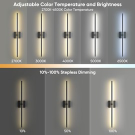 Battery Operated Wall Sconce with Remote Control, 10000mAh Dimmable Wall Sconces Set of Two, 2700K-6500K Adjustable, Rechargeable LED Wireless Wall Lights for Bedroom, Living Room, Black, 32 Inch