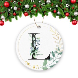 2023 Christmas Ornaments Ceramic Christmas Tree Decorations Durable Round Hanging Ornament 2.95in Alphabet Initial Letter Pendant - L