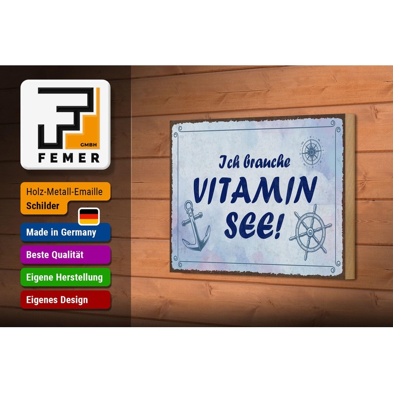 Femer Holzschild Spruch 20x30 cm Ich brauche Vitamin See Deko