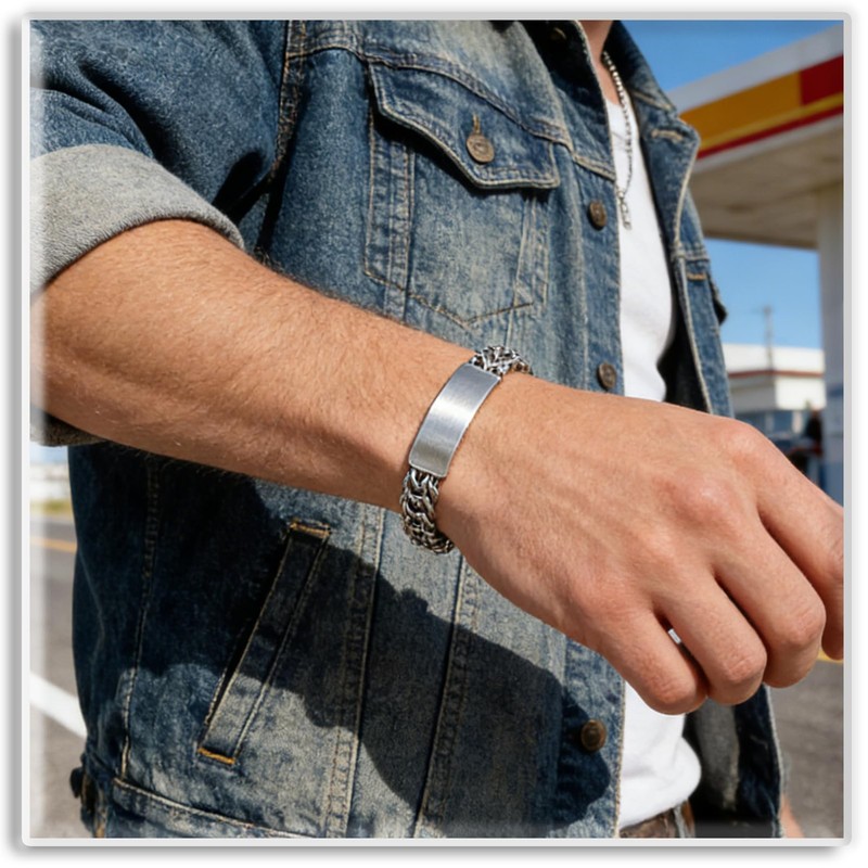 Xusamss Mens Cuban Link Bracelet Stainless Steel Double Layer Chain