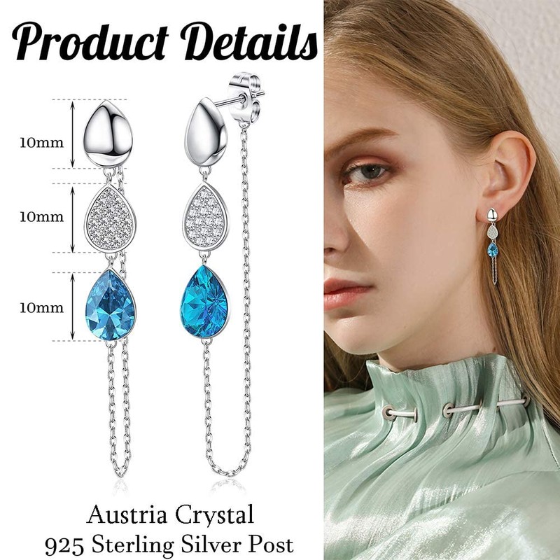 Sllaiss 925 Sterling Silver Post Chain Earrings for Women Round