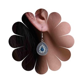 Aneneiceera Bohemia Ethnic Teardrop Filigree Earrings Silver Tribal Dangle Earrings Retro Turquoise Earrings Gypsy Sapphire Earrings Jewelry for Women and Girls