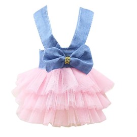 Clopon Pet's Cute Halter Bowknot Tutu Dresses Puppy Girl Dog Costumes Cute Doggie Cat Apparel Blue B