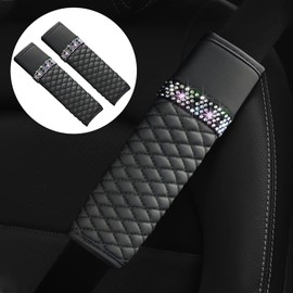 Piburth 2PCS Car Seat Belt Cover, Breathable Leather Shoulder Pads Protect Your Neck, Harness Pads Strap for a More Comfortable Driving, Car Accessories Compatible for Women Girls (Black)