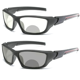 mincl Transition Photochromic Bifocal Reading Glasses for Mens and Womens, Square Sports Sunglasses Readers 0~+4.00 (Black, 1.75)