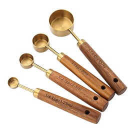 Measuring Spoon Set, 4PCS Food Measure Spoon Measuring Scoop Cups with Wooden Handle for Kitchen Cooking Baking