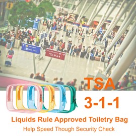 SLAKOP TSA Clear Toiletry Bags For Traveling, 4 Pack Clear Travel Bags Makeup Bags for Toiletries, Quart Size Multicolor Cosmetic Bags, Carry On Travel Pouch with Zipper, A-Color Series, Carry-On-8 Inch
