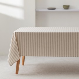 GAMUSI Rectangular Tablecloth with Stripes Light Grey Waterproof 100% Cotton Washable Indoor Outdoor 140x300cm