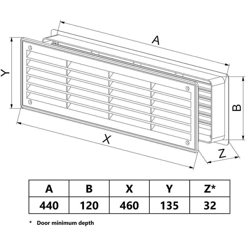 Bathroom Door Air Vent Grille 455mm x 135mm / 18"