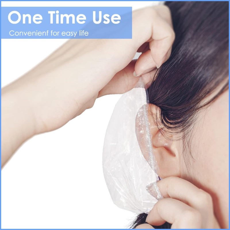 120 Pack Disposable Waterproof Plastic Ear Covers for Bathing, Hair