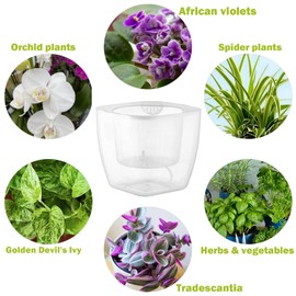 6-Pack Clear Self Watering Planters for Indoor Plants 7" Large African Violet Plant Pots Plastic Wick Flower Pots with Water Injection Hole, Orchid Plant Pot Set, Clay Pebbles Included, Clear