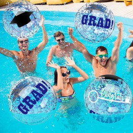 Vertintong 10 Pcs 16 Inch Graduation Inflatable Beach Balls Game Congrats Grad Beach Ball Congrats Grad Sign Bulk for Class of 2025 Swimming Pool College Graduation Party Supplies Favors(Blue)