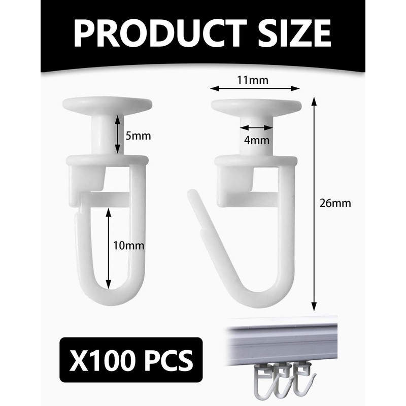 QLEUIFT Curtain Hooks for Rails, Curtain Gliders for Inner Rails,