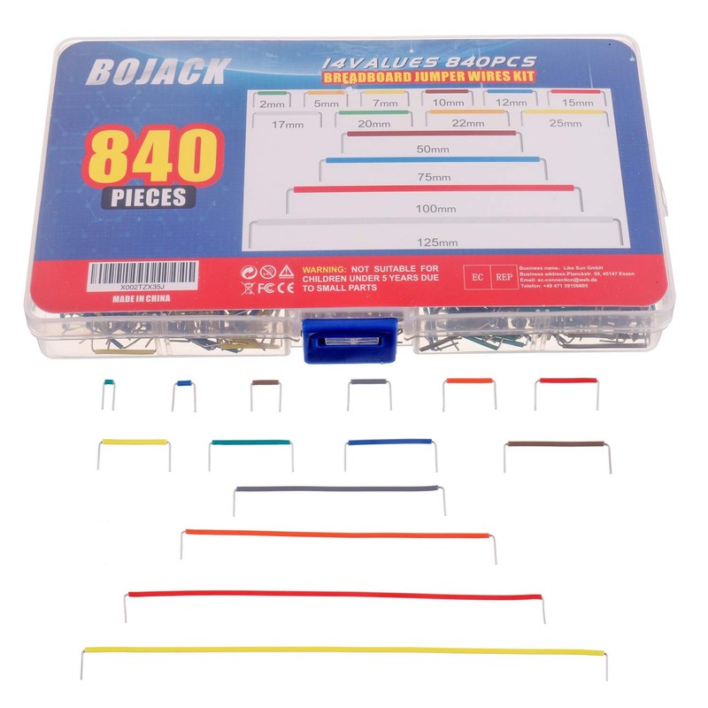 BOJACK 14 Vaules 840 pcs 2-125mm Solderless Flexible Breadboard Connecting