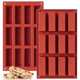 2 Pack Silicone Granola Bar Molds, 12 Cavity Rectangle Protein Bar Mold Silicone Bar Molds for Baking Chocolate Candy Ganache Cereal Energy Butter Brownie Bars