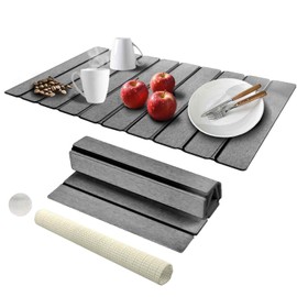 HAOIVE Dish Drying Mat Stone Bath Mat Diatomaceous Earth Stone Drying Mat For Kitchen Counter Sink Bath Mat Quick Dry Non Slip Foldable Dish Drying Rack Mat Large(24"×16" Dark Grey)