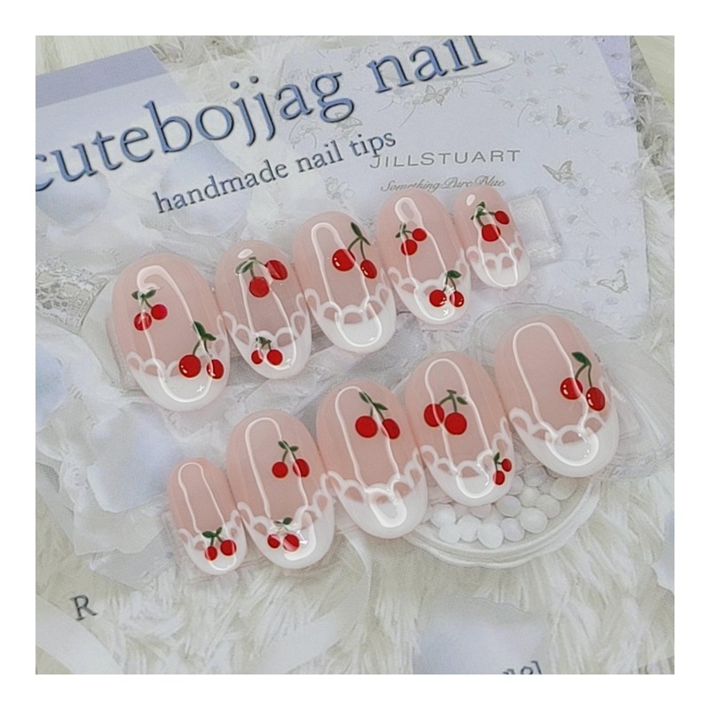 Princess Cherry Handmade Nail Tips - Stiletto L / 프린세스