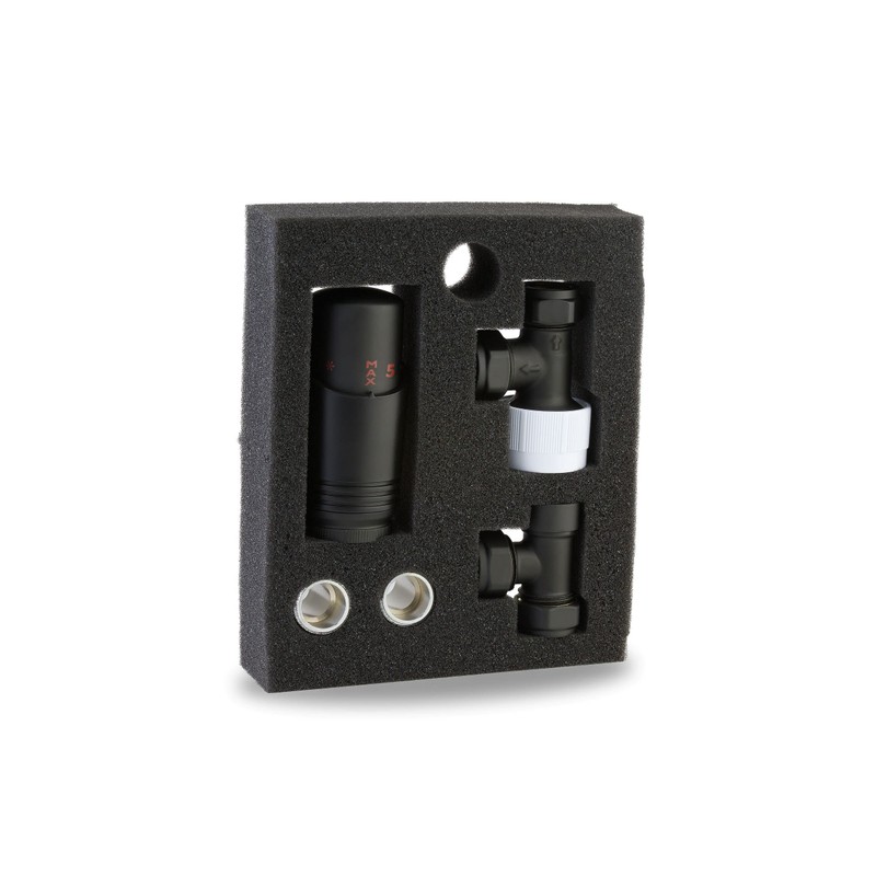 Black Thermostatic Radiator Valve Angled Corner or Straight Matt Black