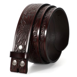 TRIWORKS Western Belt for Men without Buckle Cowboy Leather Belt Country Belt 1.5”Embossed Leather Belt Strap