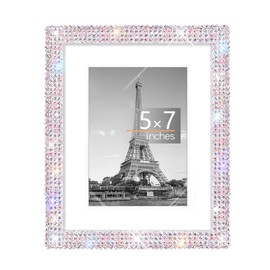 GUFONKOD 5x7 Bling Picture Frame, Display Pictures 4x6 with Mat or 5x7 Without Mat, Wall Hanging Glitter Shiny Crystal Photo Frame With Sparkle Rhinestones, Horizontally or Vertically 1 Pack