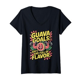 Womens Guava Goals Juicy Flavor Fruit Fan Tropical Lifestyle V-Neck T-Shirt
