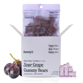 Jammy's™ - Sour Grape Gummy Bears | Sugar-Free & Vegan-Friendly | Keto-Friendly, Gluten-Free, Low Carb, High Fibre & Naturally Fruity | Delicious, Soft & Chewy | Box of 6 x 50g Bags