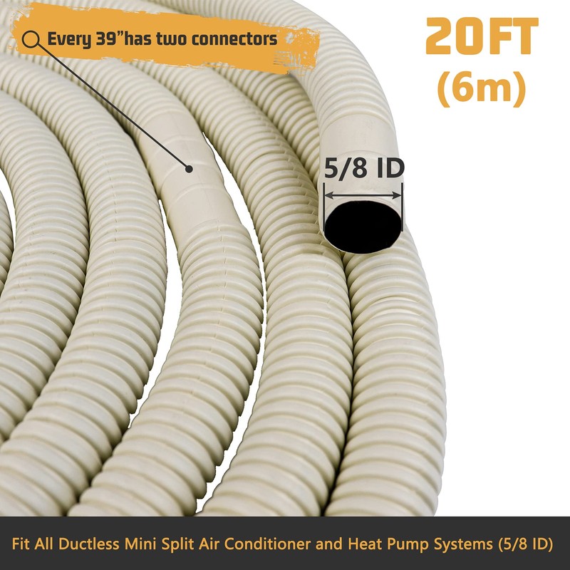AC Parts 20Ft Mini Split AC Drain Hose Air Conditioner