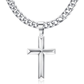 JeweBella Men's Women's Cross Necklace 925 Sterling Silver Cross Pendant with 5 mm Wide Stainless Steel Curb Chain Men's Length 40/45/50/55/60 cm, Silver, Diamond