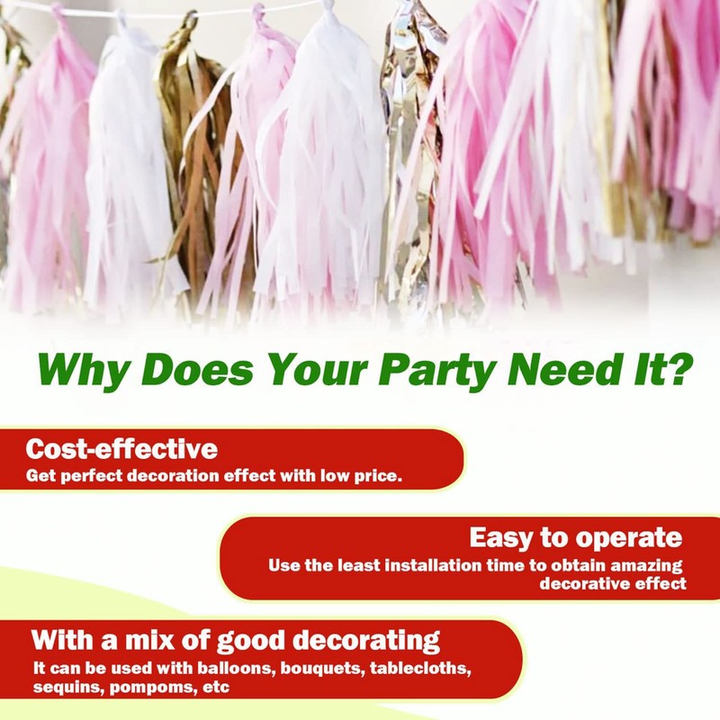 White Tassel Garland 20 Pcs, Tissue Paper Tassels Garland Banner