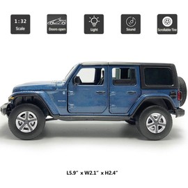 4 Door Wrangler Sahara Hard Top SUV Model Car Diecast Toy Cars 1/32 Scale Metal Vehicle Children's Die-cast Vehicles, Doors Open, Light Sound, Toys for Boys Gifts Kids Adults Men Collection, Blue