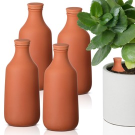 DoubleFill 4 Pcs 18oz Ollas Terracotta Watering Pots Self Watering Planter Insert Terracotta Globes Clay for Outdoor Indoor Garden Plants, Easy to Refill