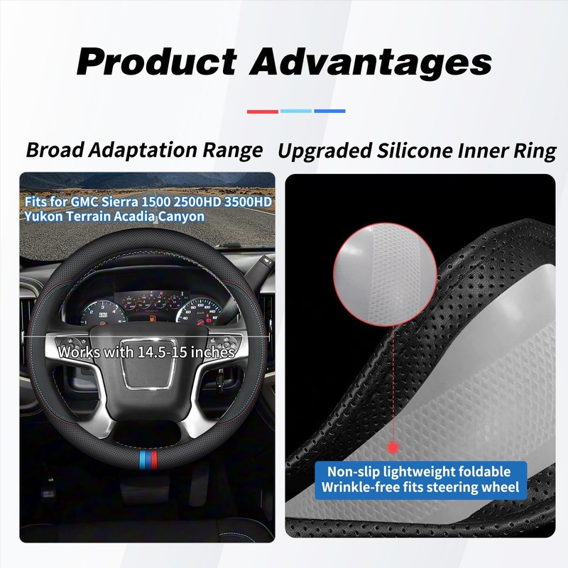 Erivis Nappa Leather Car Steering Wheel Cover 14.5-15'' for GMC