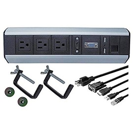 Electriduct Power and Data Center Edge Mount Tabletop - 3 Power Outlets, 1 CAT6 RJ45, 1 VGA, 1 HDMI, 2 USB Passthrough