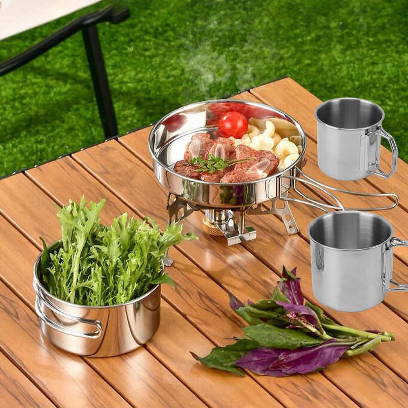 6PCS Portable Cookware Set Rapid Heating 304 Stainless Steel Efficient