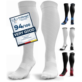 aZengear Compression Socks (20-30mmHg) Anti DVT Air Flying Knee-High Flight Travel Stockings, Swollen Legs, Varicose Veins, Running, Shin Splints Calf Pressure Support, Sports (White, L/XL)