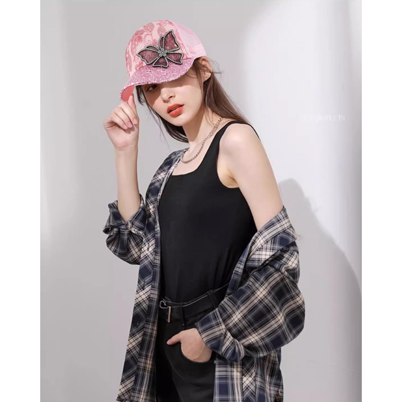 Meliyya Mesh Baseball Cap Rhinestone Butterfly Baseball Cap Summer Sequins