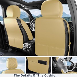 crossmiles Car Leather Seat Cover，Protector Seat Waterproof Automotive Seat Covers Full Sets Super Breathable Universal Fit Cover for Most Car Fount and Back，（Beige-Diamond，5pcs）