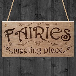 Red Ocean Fairies Meeting Place Sweet Cute Funny Plaque Wooden Hanging Sign Fairy Garden House Lover Gift