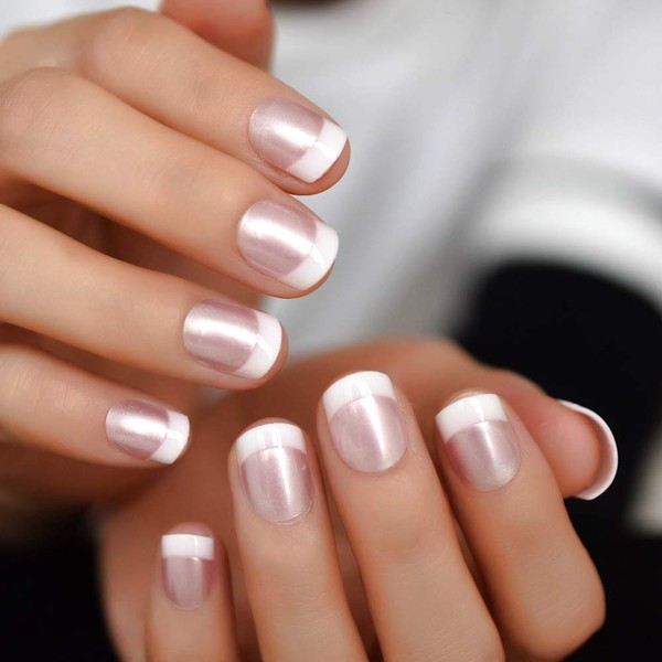 Elevenail French Nails Pearl Shine Pink Press On Nails for