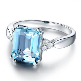 925 Silver Creative Ladies Sapphire Ring 18k Square Blue Gemstone Ring CZ Zirconia Diamond Sparkling Ring Eternity Engagement Wedding Ring Promise Cocktail Ring Size 6-10 611 (9)