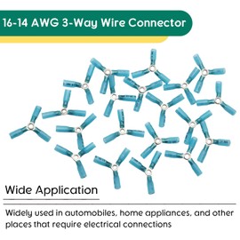 20Pcs 16-14 AWG 3 Way Wire Connector, Heavy Duty Crimp Y Ring Butt Connectors, Waterproof Tinned Copper Heat Shrink Butt Terminals, Blue