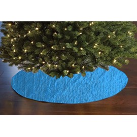 Shiny Crushed Crinkle Taffeta Tree Skirt Christmas Decoration 54" Round Holiday Event Tree Décor (Turquoise)
