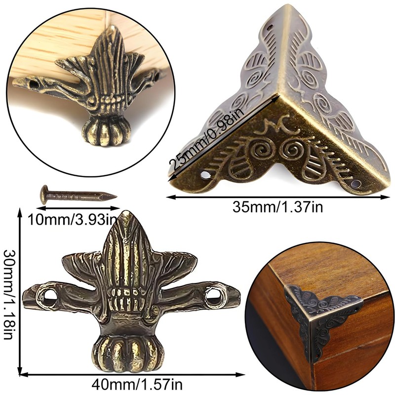 1 set decorative box hardware made of bronze, 1 piece
