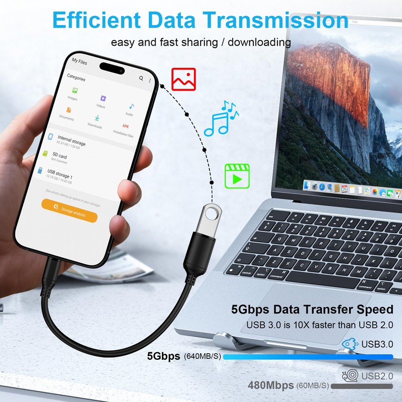 USB C to USB 3.0 Adapter, 5Gbps High-Speed Data Transfer