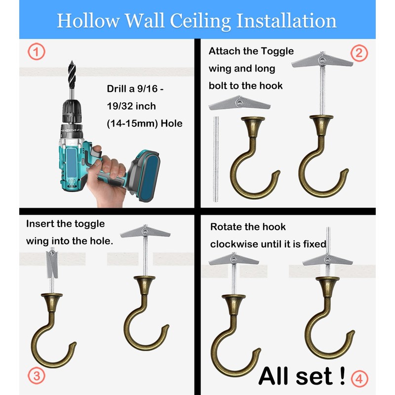 Evsteluo Large Swag Hooks for Ceiling - Heavy Duty Hooks