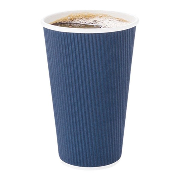 Restaurantware 8 Ounce Disposable Coffee Cups 25 Double Wall Hot Cups For Coffee - Lids Sold Separately Rippled Wall Dark Blue Paper Coffee Cups For Coffee Hot Chocolate Tea And More