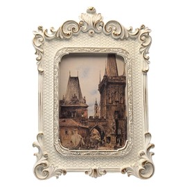 CISOO 5x7 Vintage Picture Frame Antique Ornate White with Gold Gothic Photo Frame, for Table Top and Wall Display, Retro Home Decor, Photo Gallery Art
