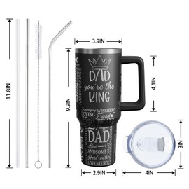 Aokoyi Dad Father's Day Gifts 40 Oz Tumbler with Handle and Straw, Papa Grandpa Laser Stainless Steel Insulated Cup Water Bottle, Best New Dads Gift for Men (1PC)